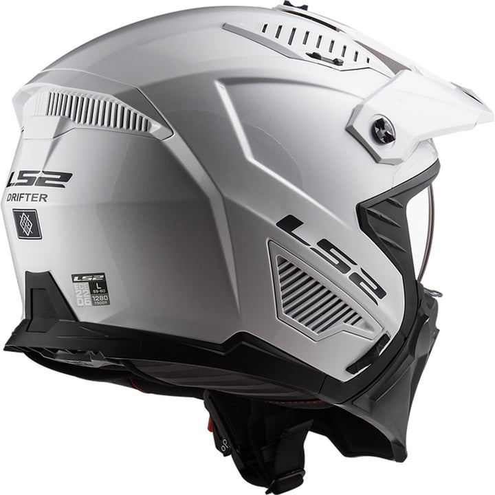 LS2 Helmets Drifter Solid Helmet Gloss White - Rear Right Side View