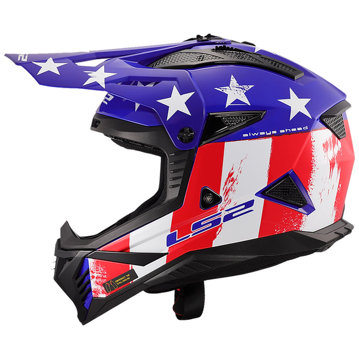 LS2 Helmets Gate II Battle Scar Helmet Gloss Red/White/Blue - Left Side View