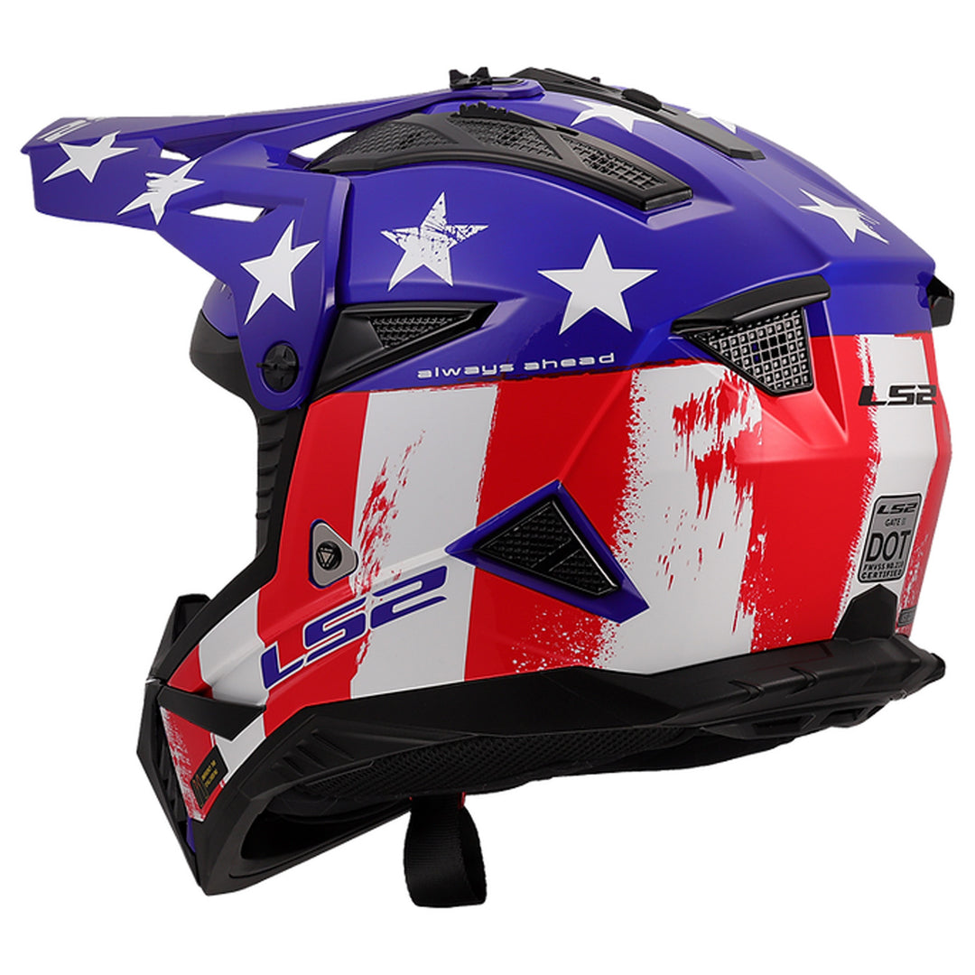 LS2 Helmets Gate II Battle Scar Helmet Gloss Red/White/Blue - Rear Left Side View
