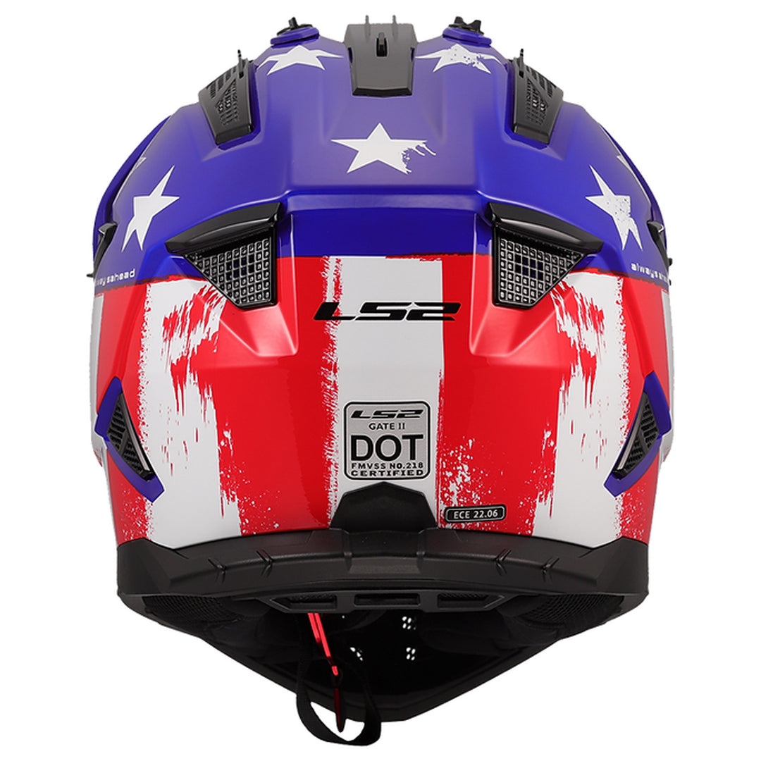 LS2 Helmets Gate II Battle Scar Helmet Gloss Red/White/Blue - Rear View