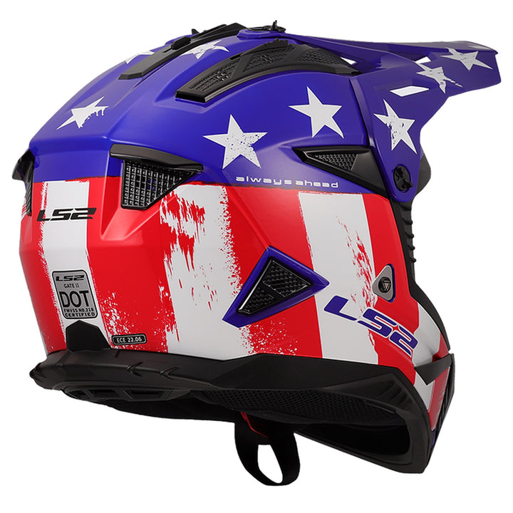LS2 Helmets Gate II Battle Scar Helmet Gloss Red/White/Blue - Rear Right Side View
