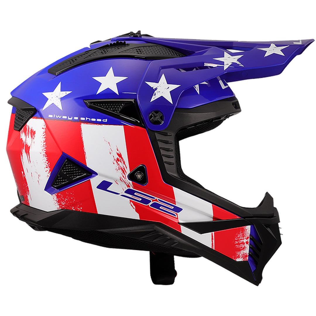 LS2 Helmets Gate II Battle Scar Helmet Gloss Red/White/Blue - Right Side View