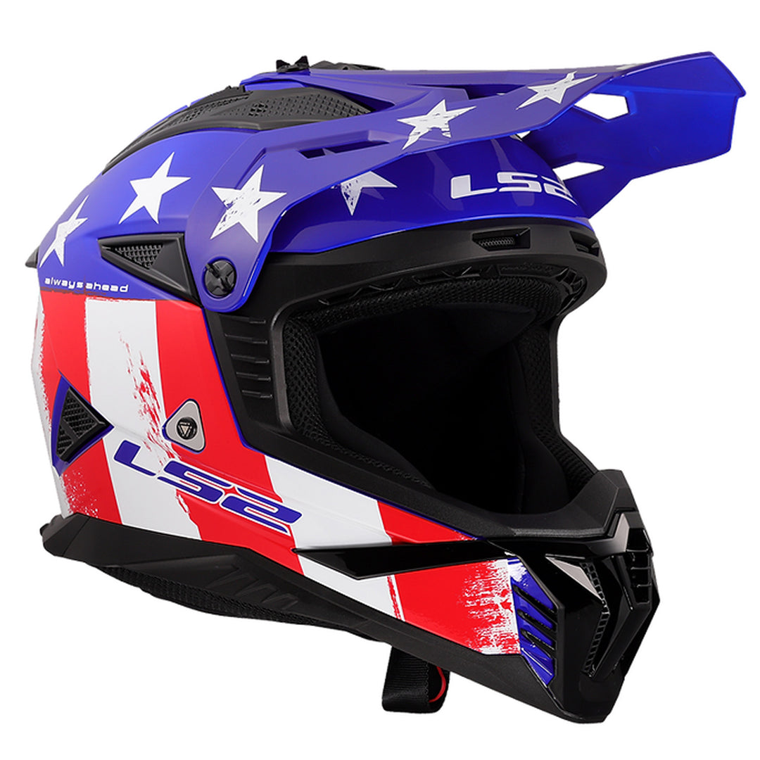 LS2 Helmets Gate II Battle Scar Helmet Gloss Red/White/Blue - Front Right Side View