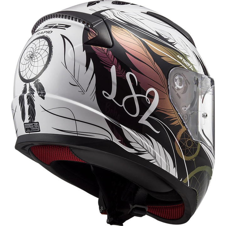 LS2 Helmets Rapid II Dream Catcher Helmet Gloss Chameleon/White - Rear Right Side View