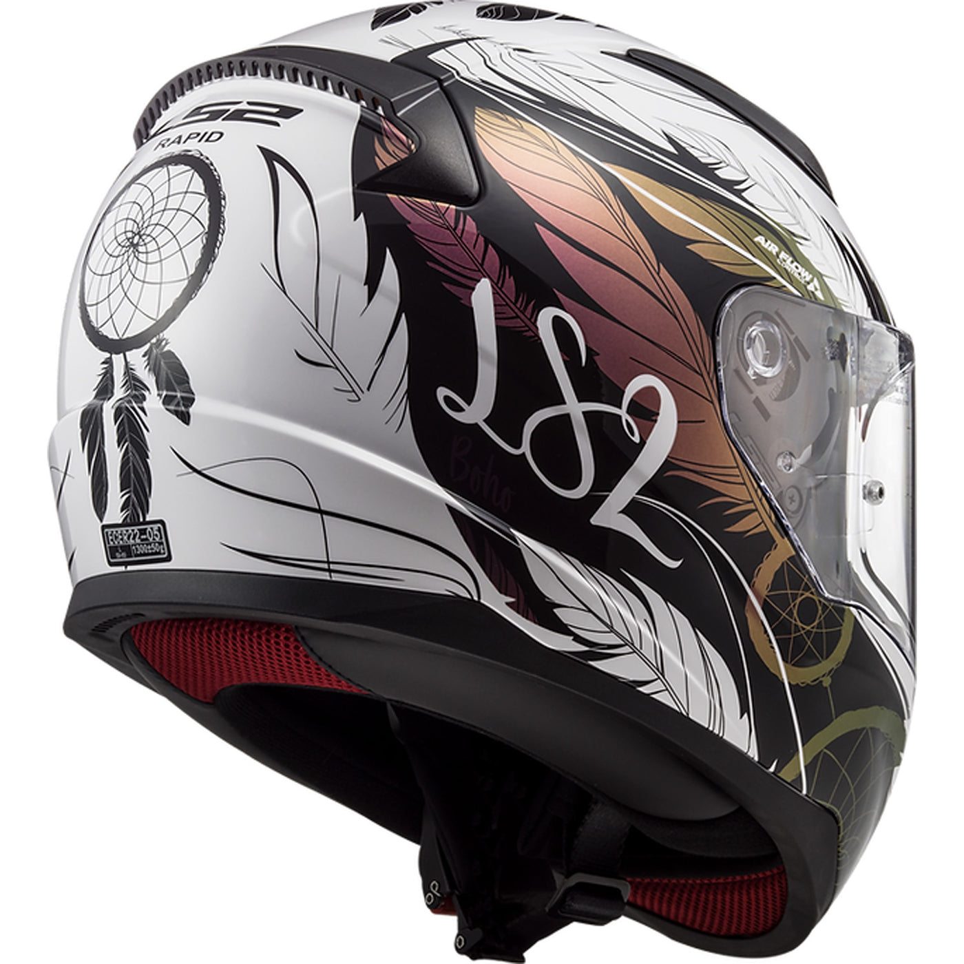 LS2 Helmets Rapid II Dream Catcher Helmet Gloss Chameleon/White - Rear Right Side View