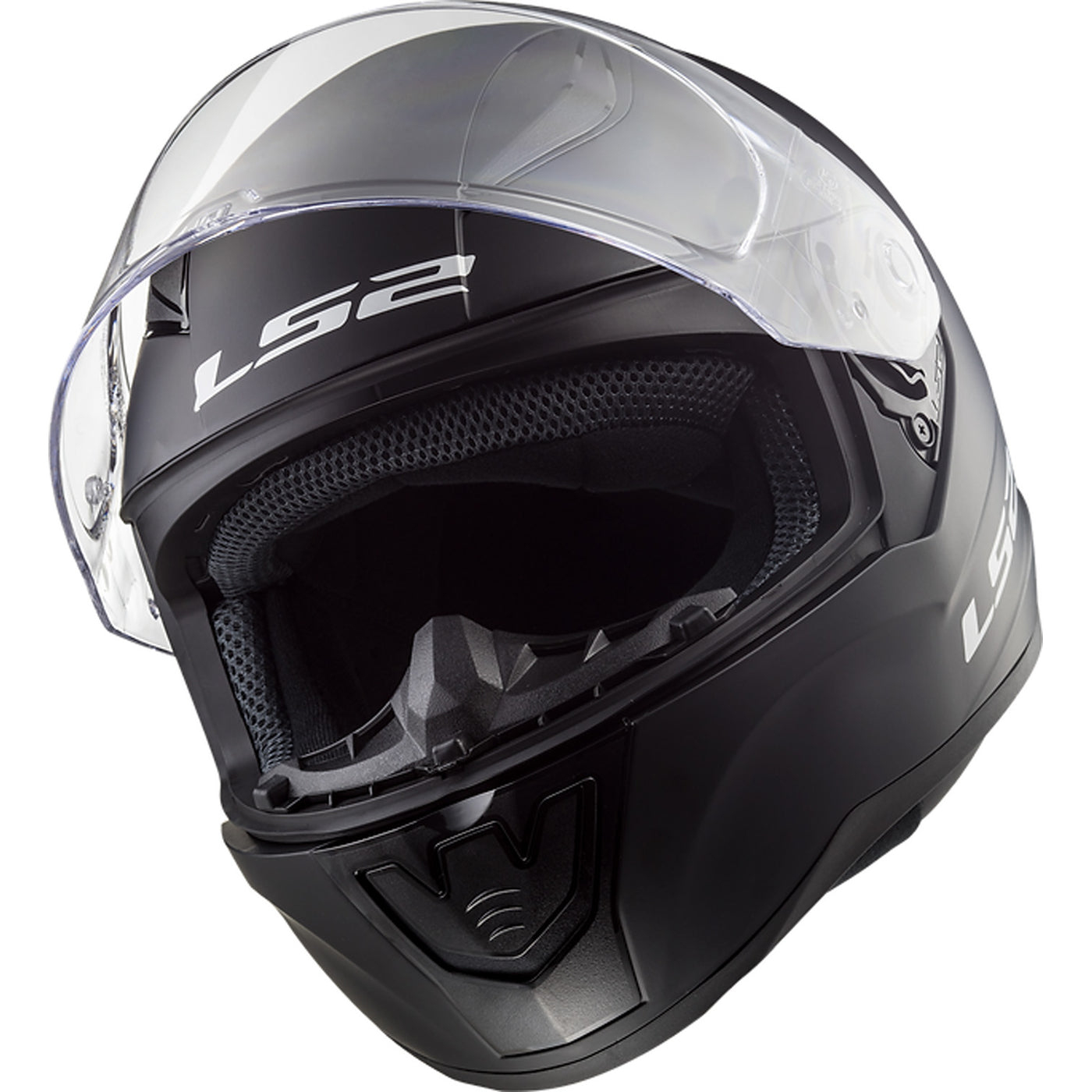 LS2 Helmets Rapid II Solid Helmet Matte Black - Angled Front Left Side View with Faceshield Raised