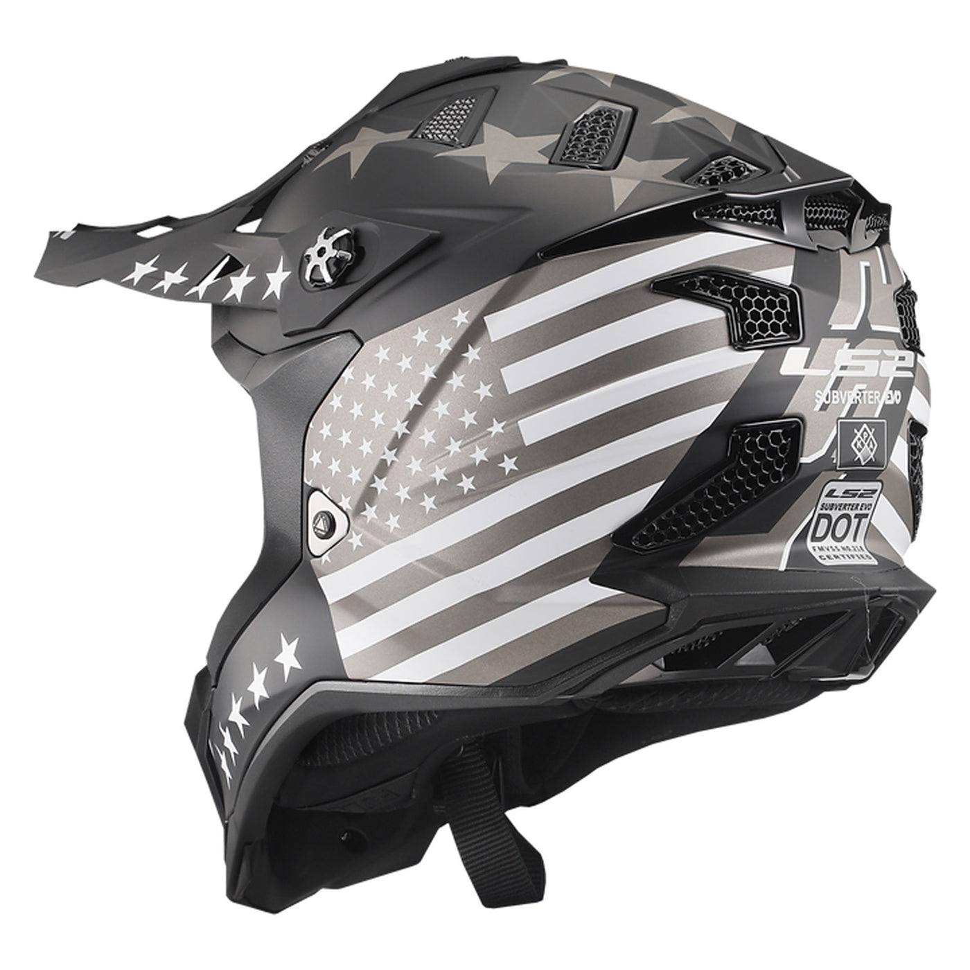 LS2 Helmets Subverter EVO 76 Helmet Matte Black/White/Gray - Rear Left Side View