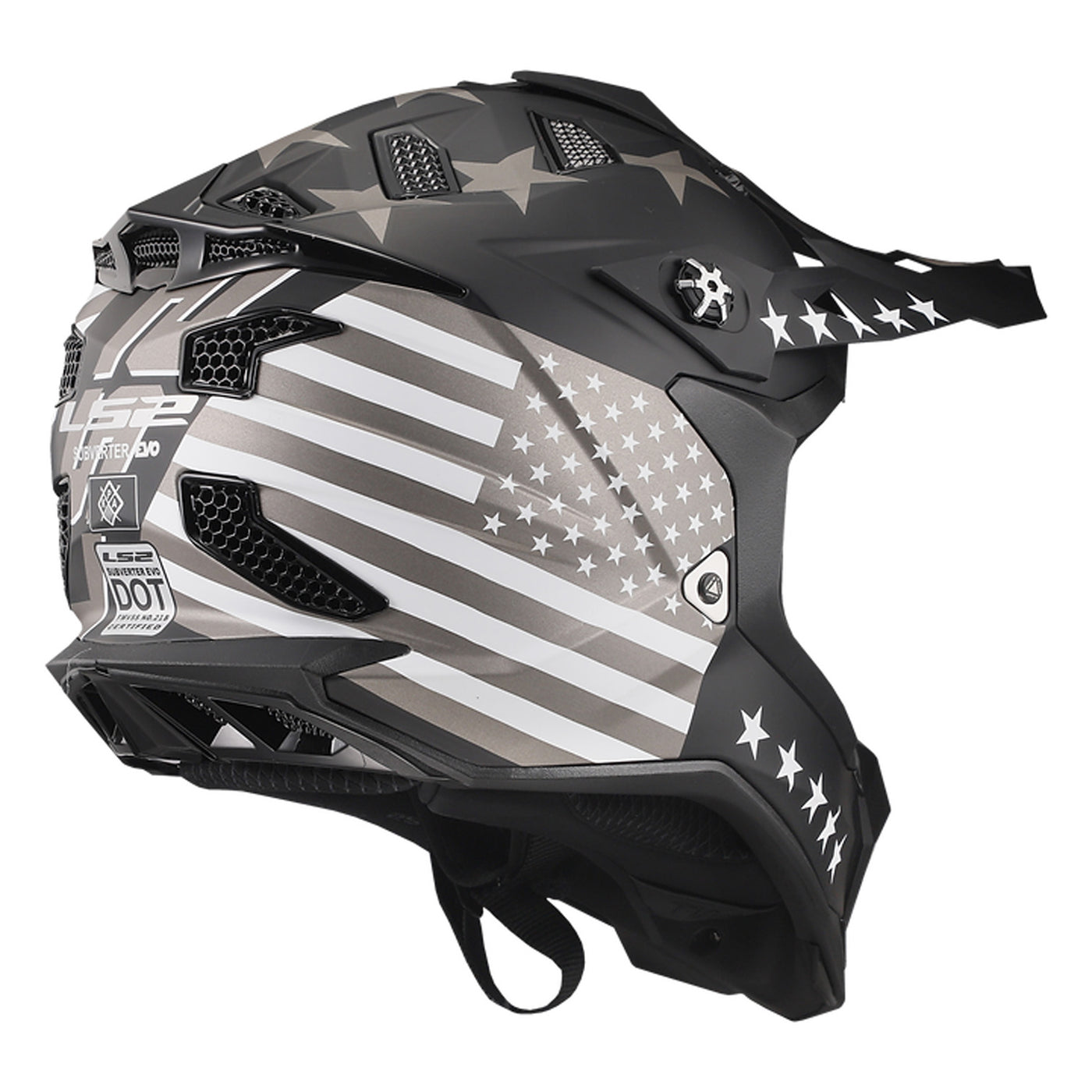 LS2 Helmets Subverter EVO 76 Helmet Matte Black/White/Gray - Rear Right Side View