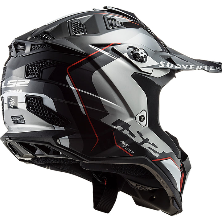 LS2 Helmets Subverter EVO Arched Helmet Gloss Black/Red/Silver - Rear Right Side View