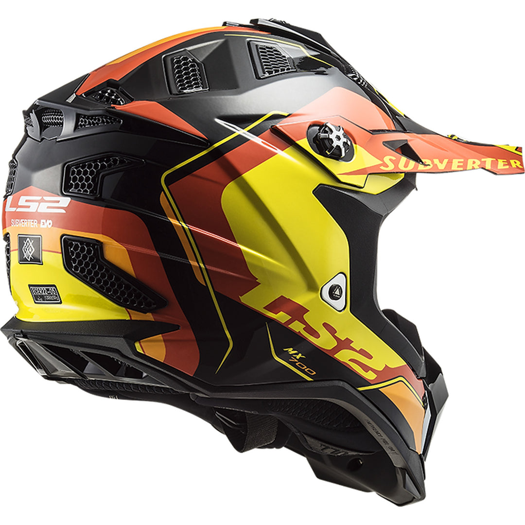 LS2 Helmets Subverter EVO Arched Helmet Gloss Black/Yellow/Orange - Rear Right Side View
