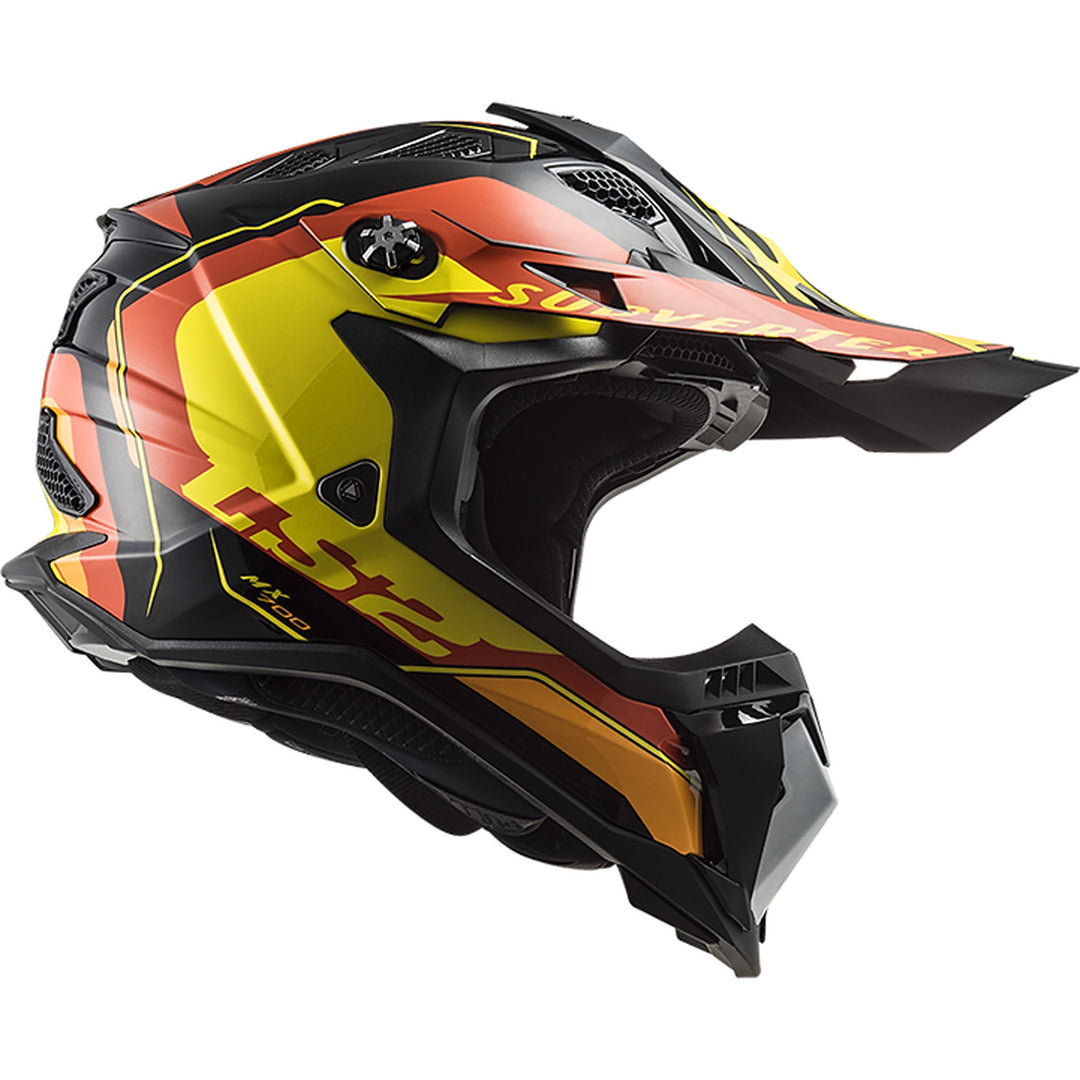 LS2 Helmets Subverter EVO Arched Helmet Gloss Black/Yellow/Orange - Front Right Side View