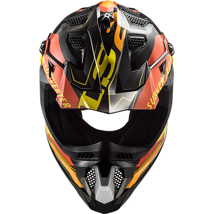LS2 Helmets Subverter EVO Arched Helmet Gloss Black/Yellow/Orange - Top Front View