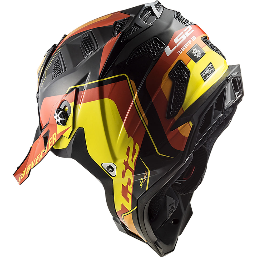 LS2 Helmets Subverter EVO Arched Helmet Gloss Black/Yellow/Orange - Rear Left Side View