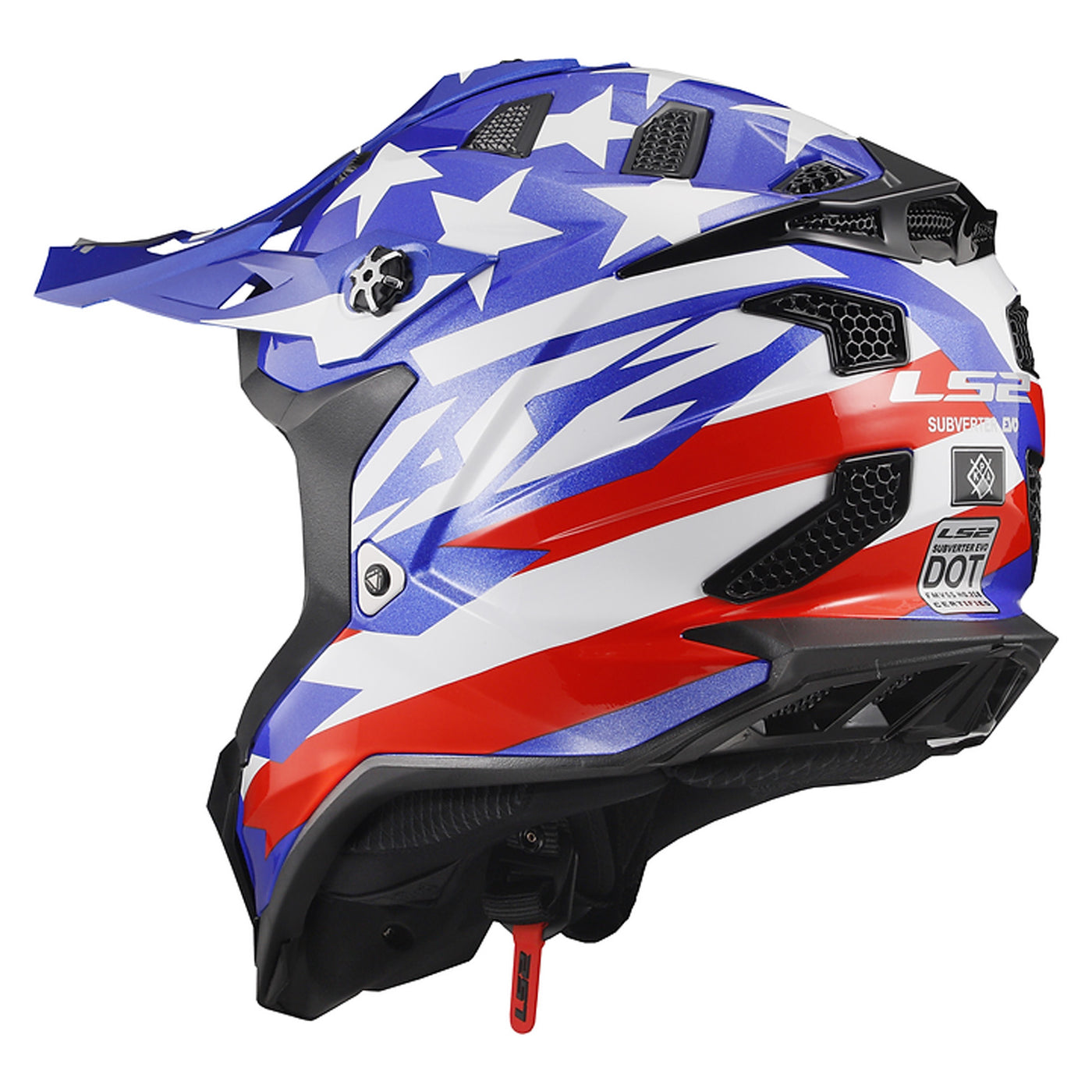 LS2 Helmets Subverter EVO United Helmet Gloss Red/White/Blue - Rear Left Side View