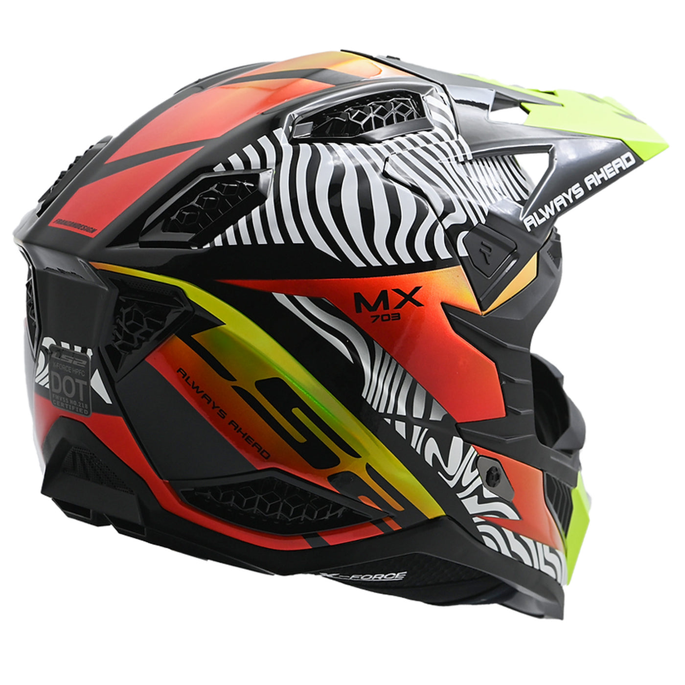 LS2 Helmets X-Force Fan Helmet Gloss White/Black/Orange/Yellow - Rear Side View