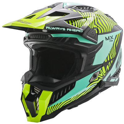 LS2 Helmets X-Force Fan Helmet Gloss Black/Blue/Yellow - Front Side View