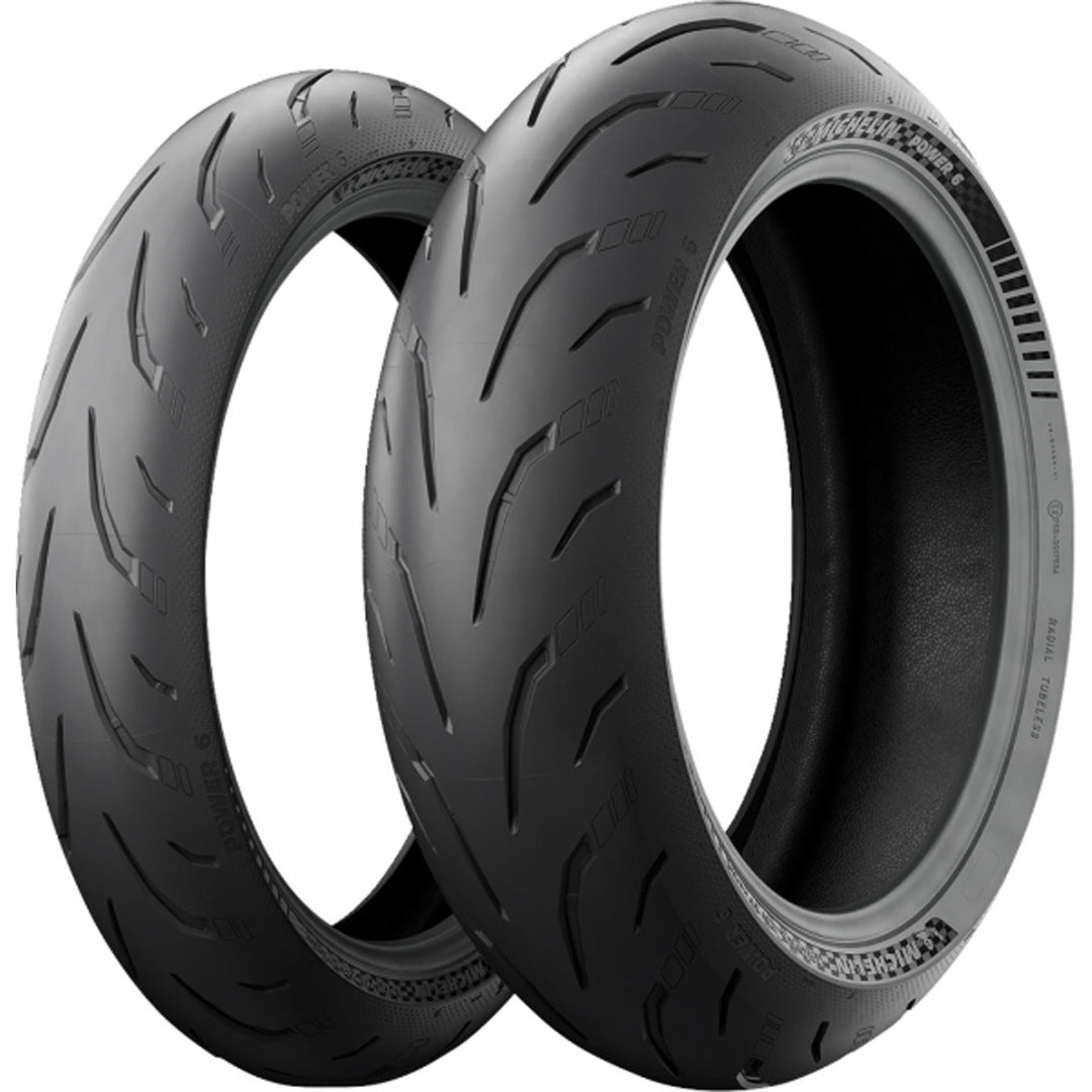 Michelin Power 6 Tire - Angled Side View of Front and Rear