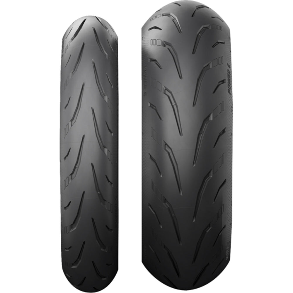 Michelin Power 6 Tire - Straight-On View of Treads of Front and Rear