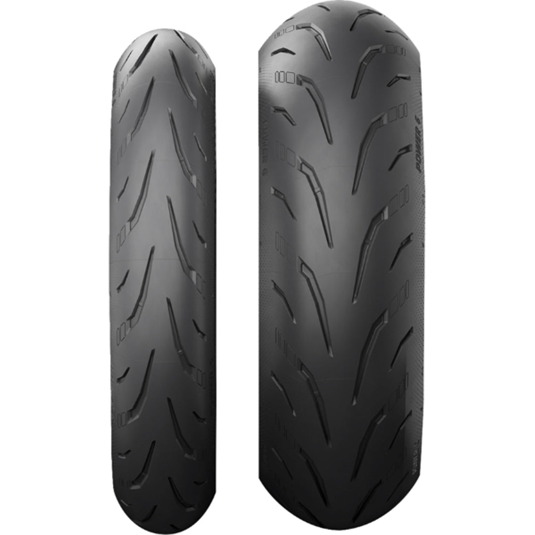 Michelin Power 6 Tire - Straight-On View of Treads of Front and Rear
