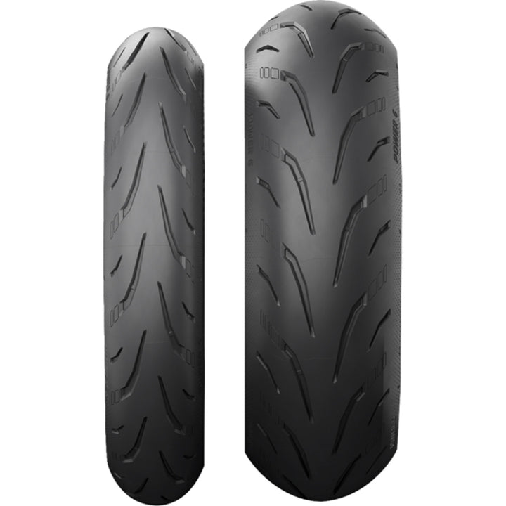 Michelin Power 6 Tire - Straight-On View of Treads of Front and Rear