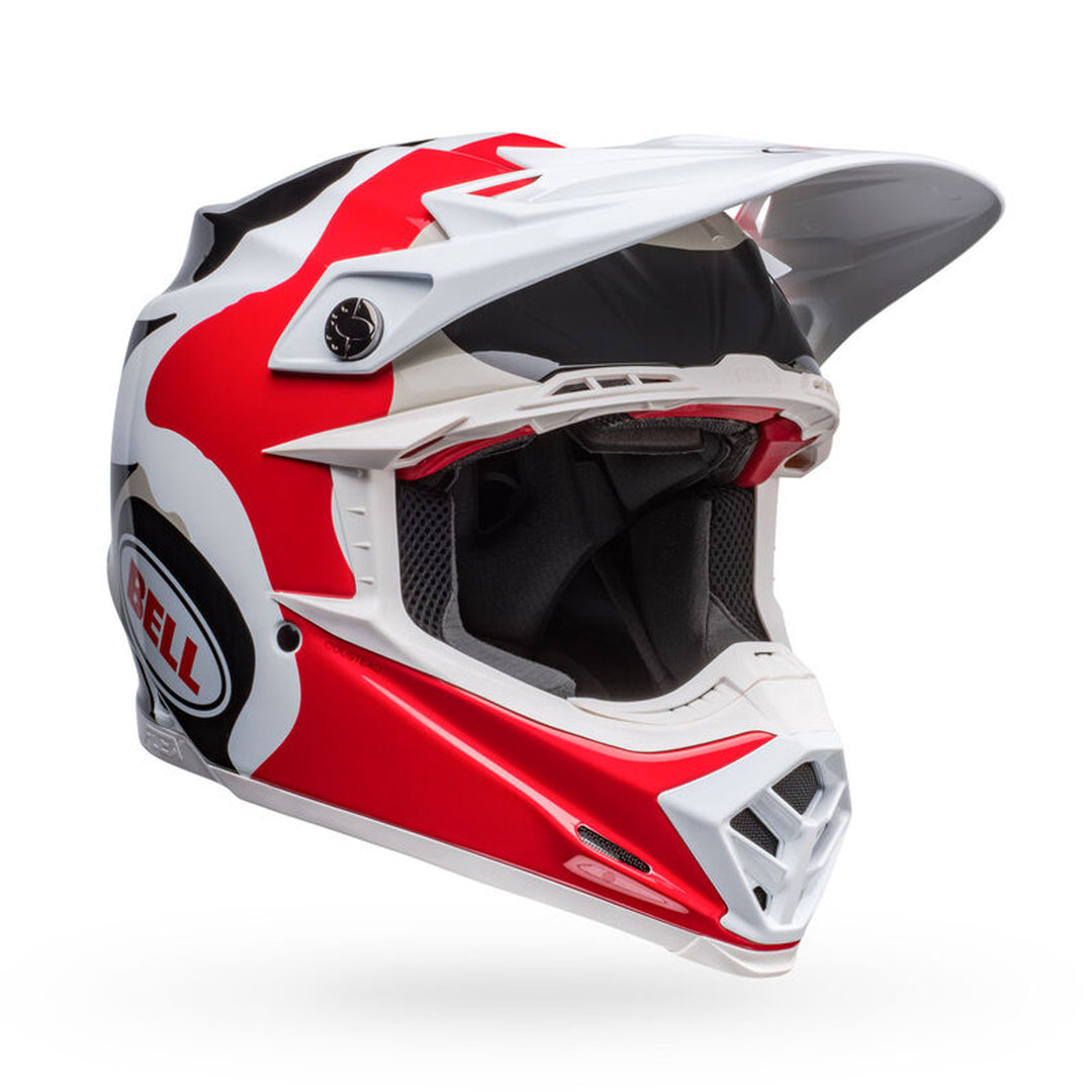 Bell Moto-9S Flex Hello Cousteau Reef Helmet Gloss White/Red - Front Right Side View