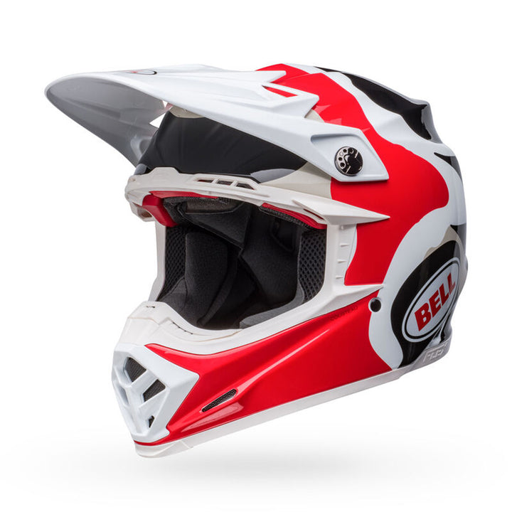 Bell Moto-9S Flex Hello Cousteau Reef Helmet Gloss White/Red - Front Left Side View