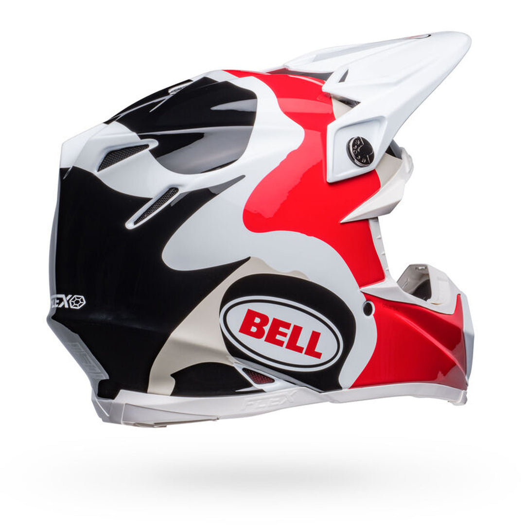 Bell Moto-9S Flex Hello Cousteau Reef Helmet Gloss White/Red - Rear Right Side View