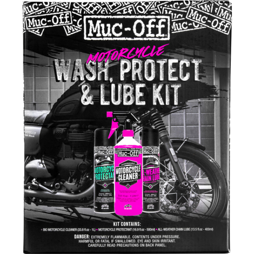 Muc-Off Motorcycle Wash, Protect, & Lube Kit - Front View of Box Case