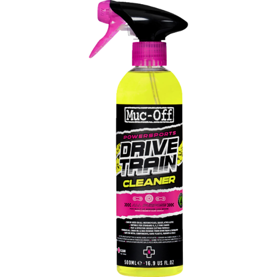 Muc-Off Powersports Drivetrain Cleaner - Front View of Bottle with Sprayer Top