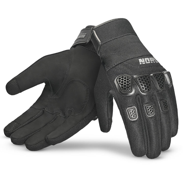 Noru Hakken Adventure Gloves Black - Back of Hand and Palm Views of Pair