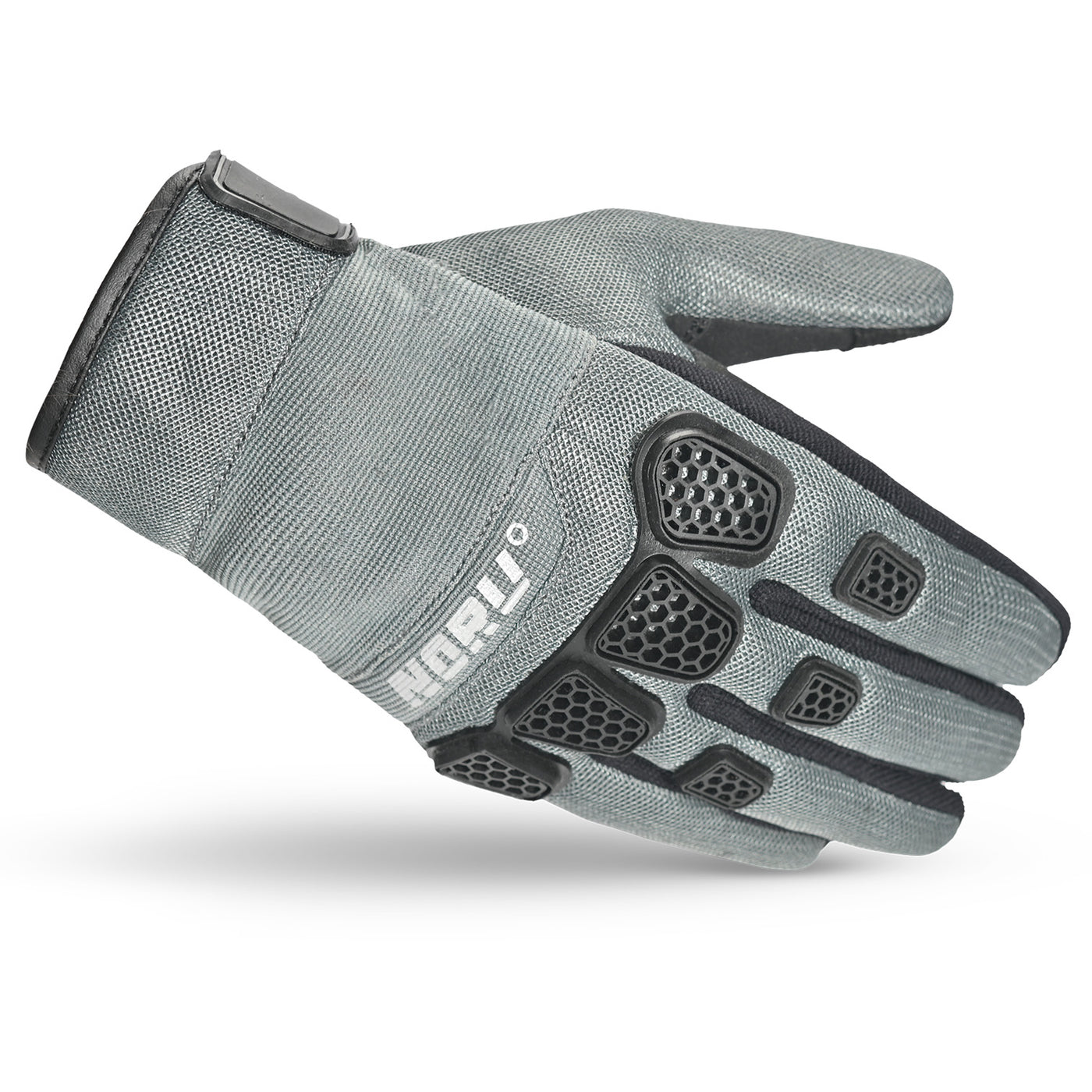 Noru Hakken Adventure Gloves Grey - Angled Back of Hand View