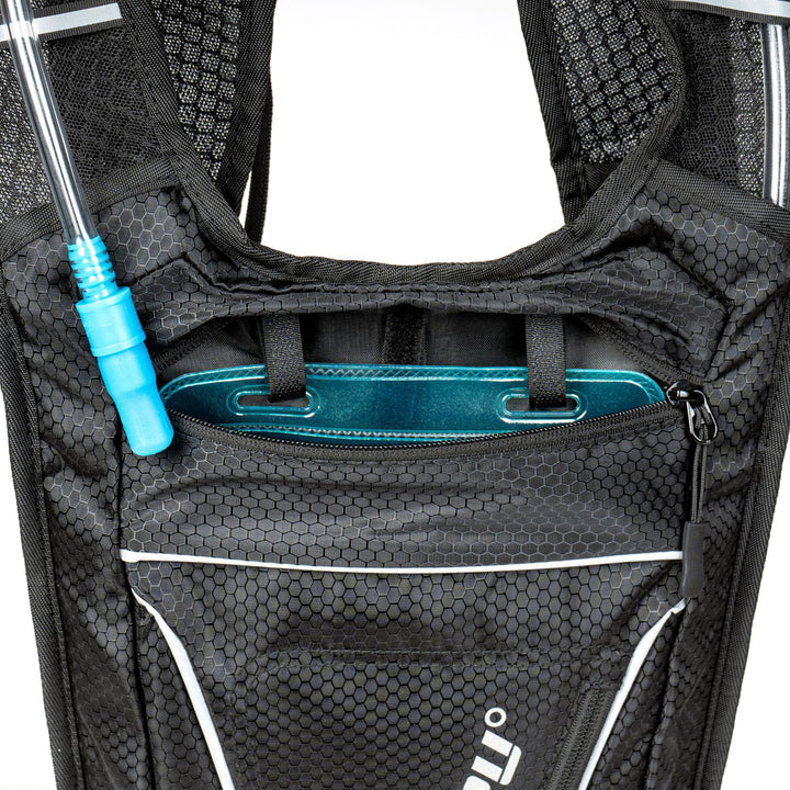 Noru Hidaka Hydropack Black/Black - Close-Up of Open Pocket with Water Pack Inside