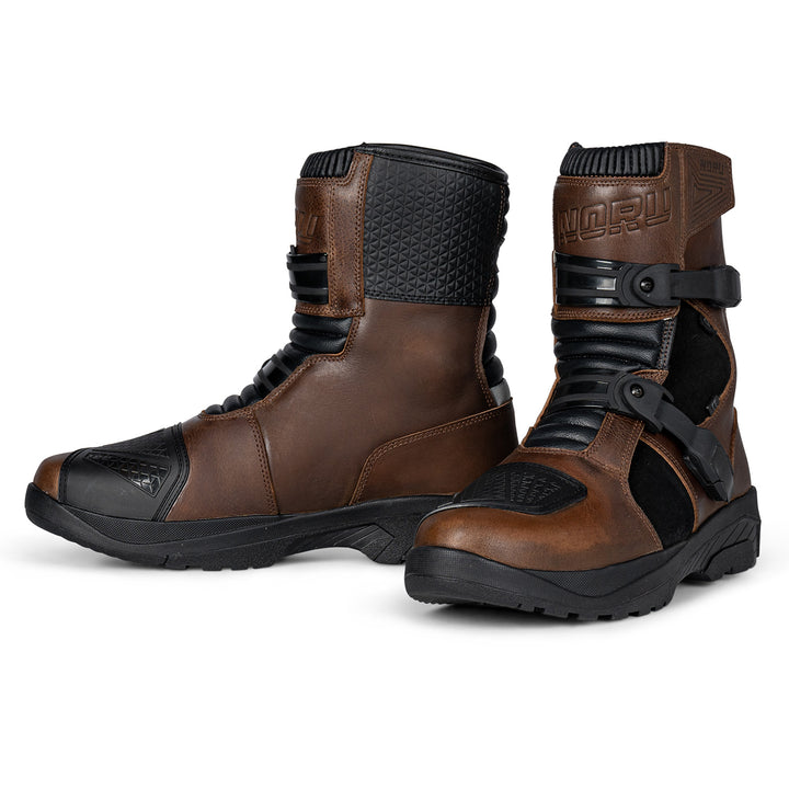 Noru Hakken Adventure Boots Brown - Front Side and Inner Side Views of Pair