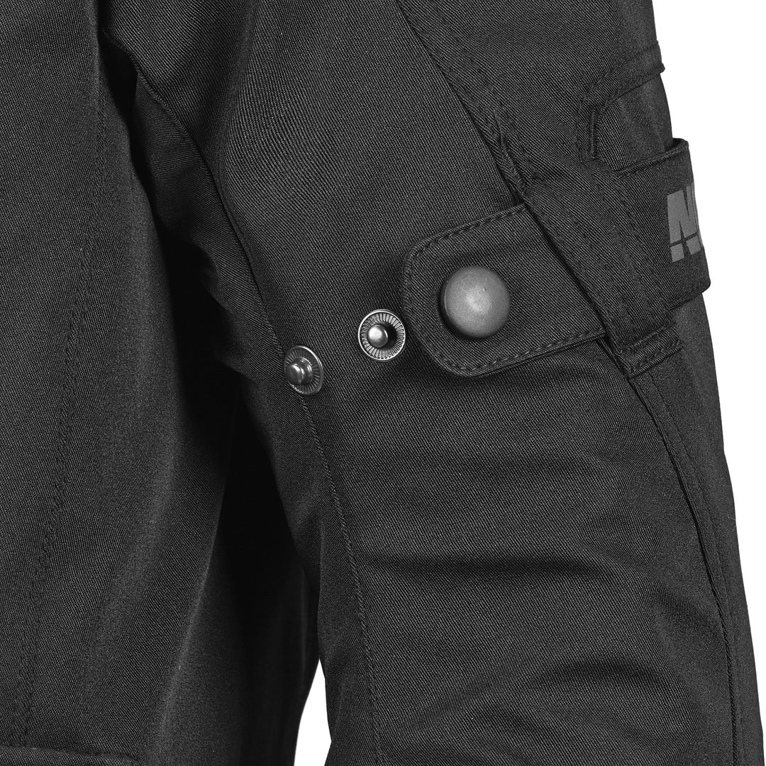Noru Hakken Adventure Waterproof Jacket Black - Close-Up of Arm Adjustment Strap and Snaps