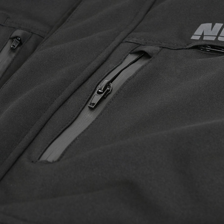 Noru Hakken Adventure Waterproof Jacket Black - Close-Up of Partially Zippered Chest Vent
