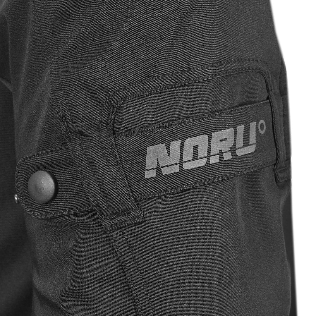 Noru Hakken Adventure Waterproof Jacket Black - Close-Up of Brand Logo on Sleeve
