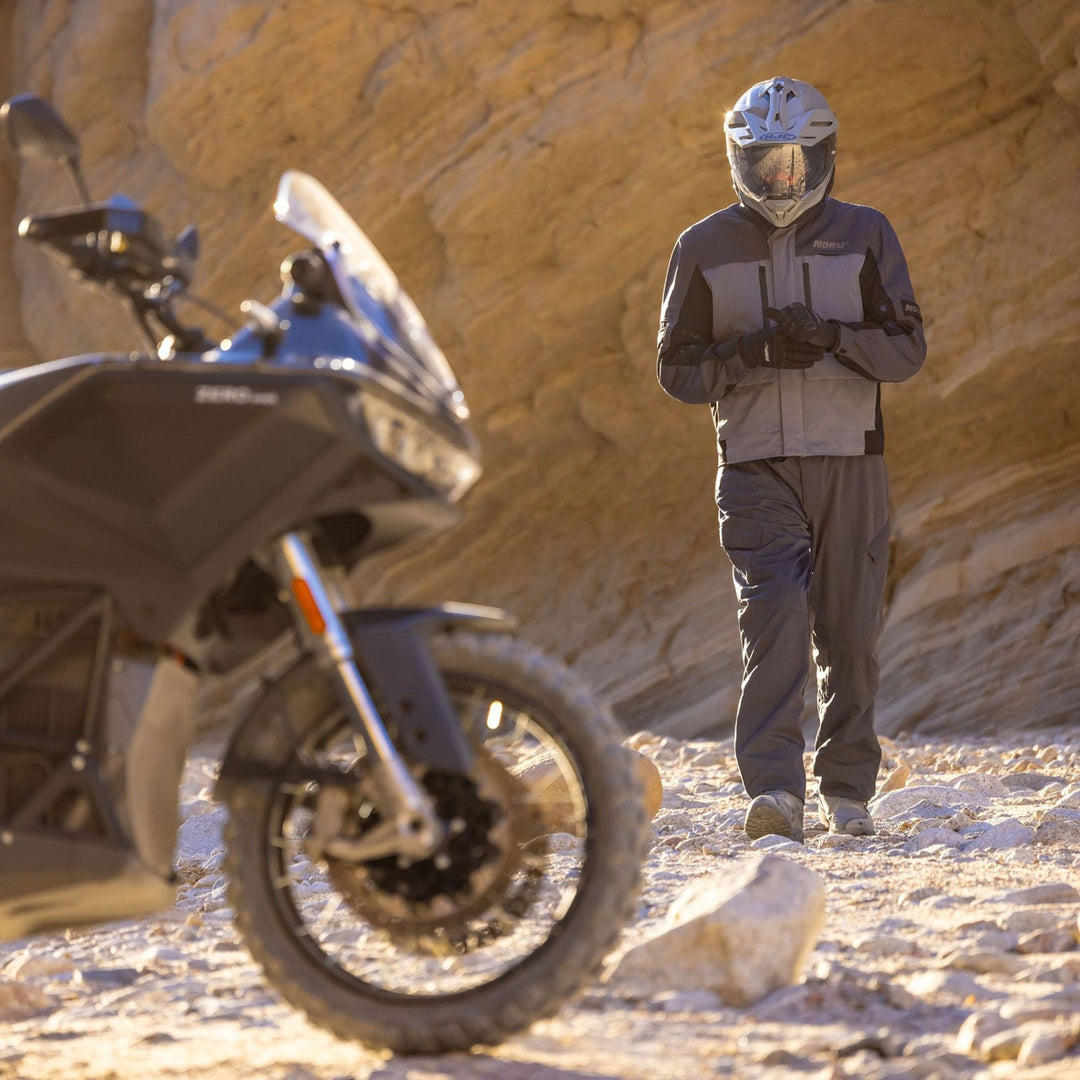 Noru Hakken Adventure Waterproof Pants Grey - Lifestyle of Rider Wearing Pants
