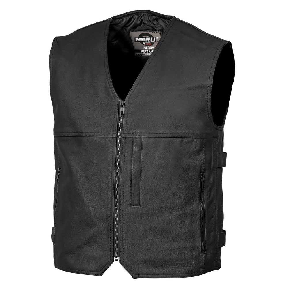 Noru Ika CCW Leather Vest Black - Front Side View