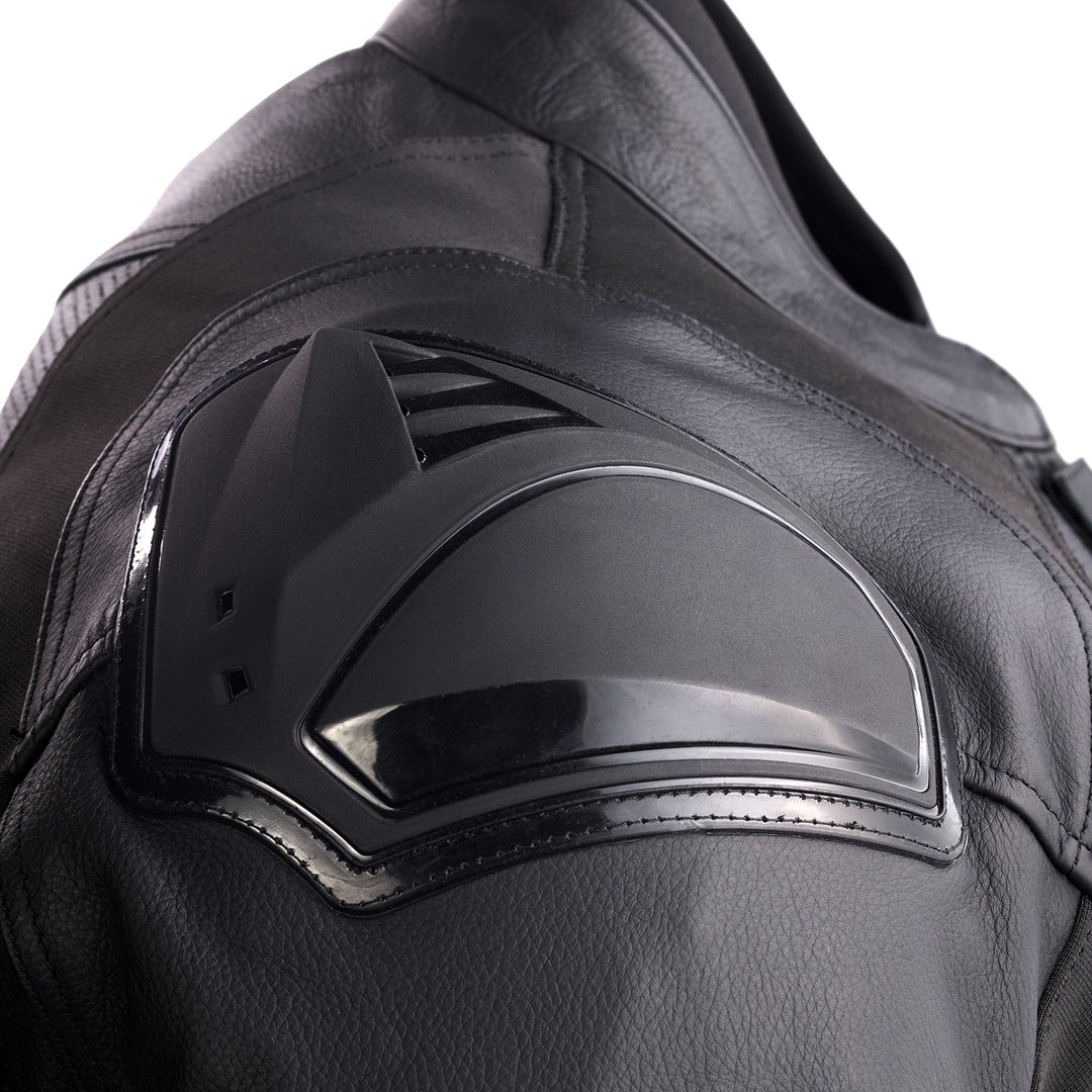 Noru Kaneda Leather Jacket Black - Close-Up of Shoulder Armor