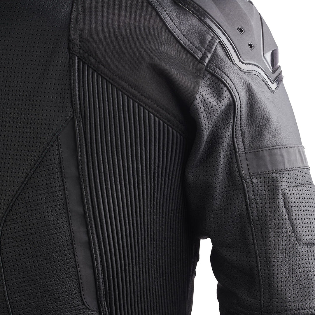 Noru Kaneda Leather Jacket Black - Close-Up of Rear Shoulder and Armpit Details