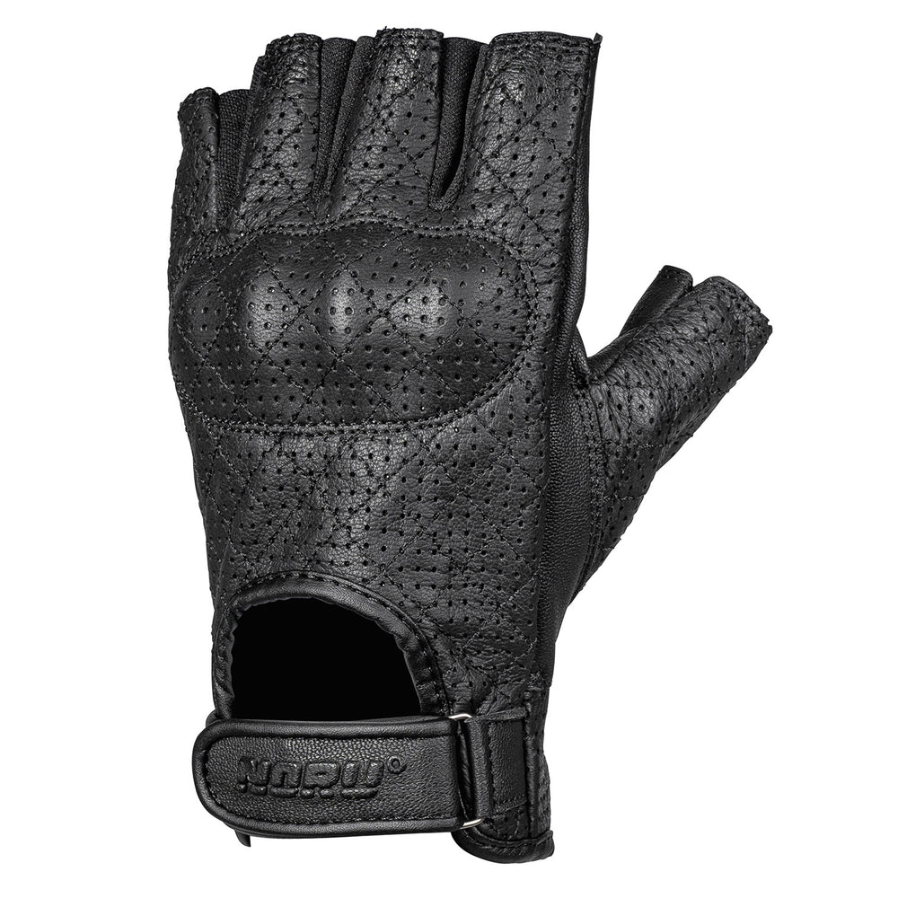 Noru Kote Fingerless Leather Gloves Black - Back of Hand Side View