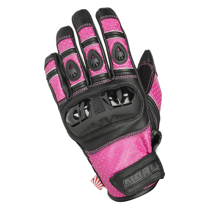 Noru Women's Furo Leather Gloves Pink/Black - Back of Hand View