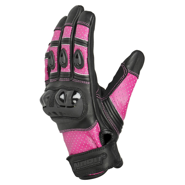 Noru Women's Furo Leather Gloves Pink/Black - Back of Hand Side View