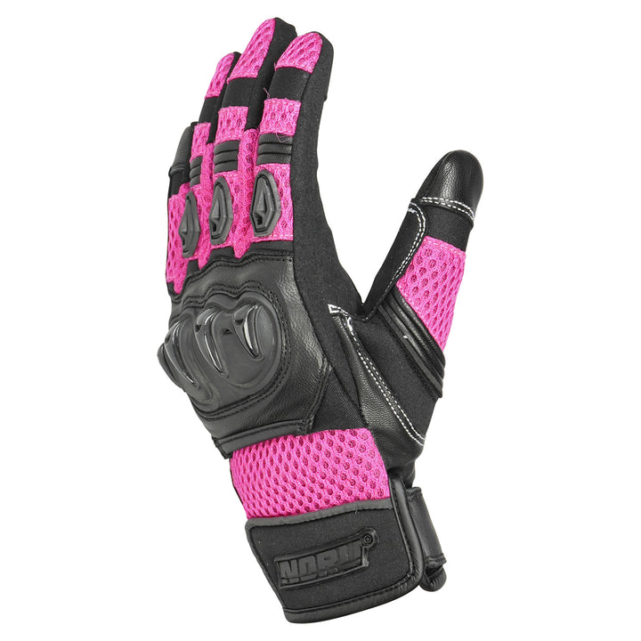 Noru Women's Kiryu Mesh Gloves Pink/Black - Back of Hand Side View