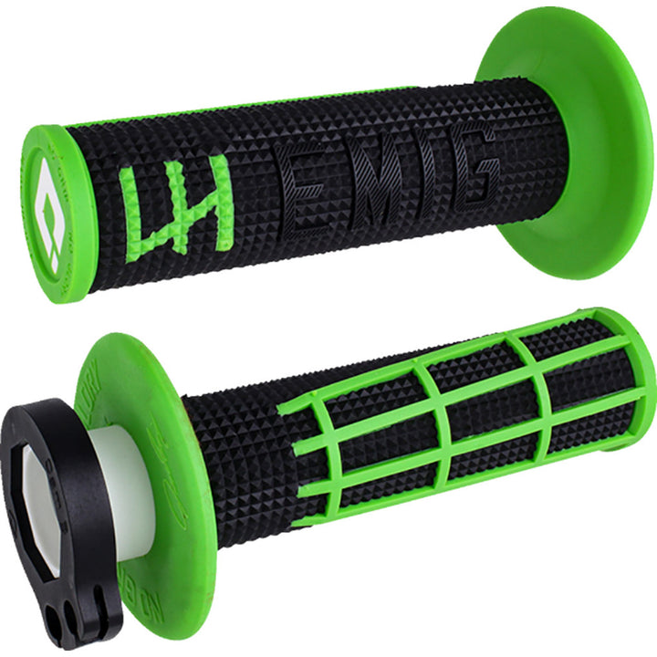 ODI Emig 2.0 Racing V2 Lock-On Grips Black/Green - Front View
