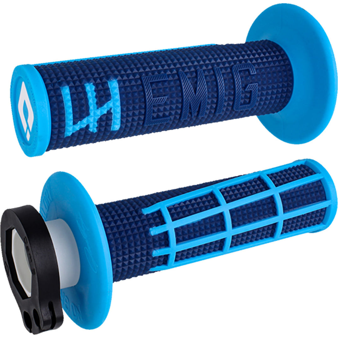 ODI Emig 2.0 Racing V2 Lock-On Grips Navy/Cyan - Front View