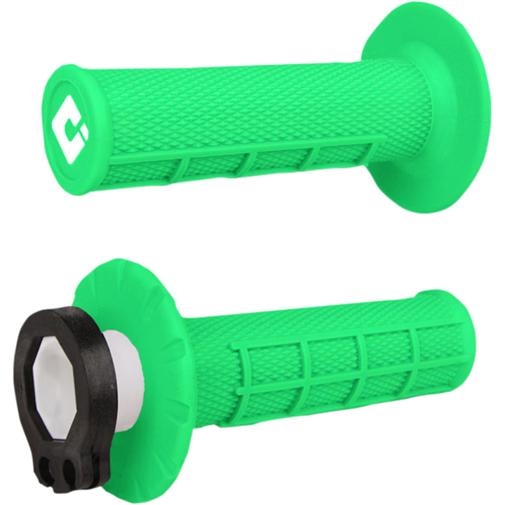 ODI V2 Lock-On Grips - Half Waffle Fluorescent Green - Front View