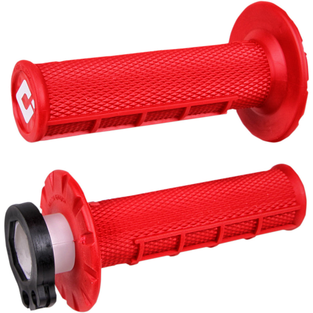 ODI V2 Lock-On Grips - Half Waffle Red - Front View