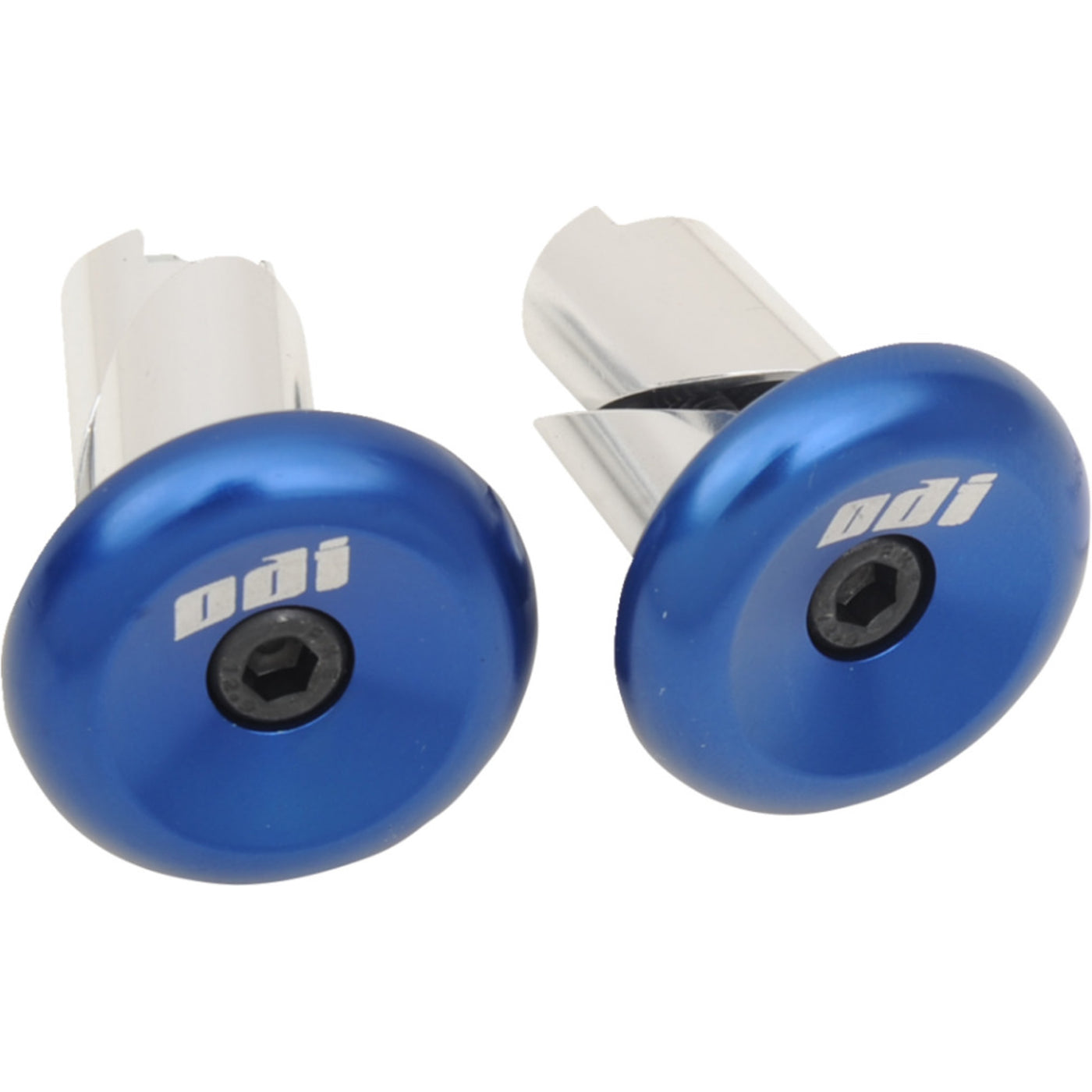 ODI Aluminum Handlebar End Plugs Blue - Angled Front View