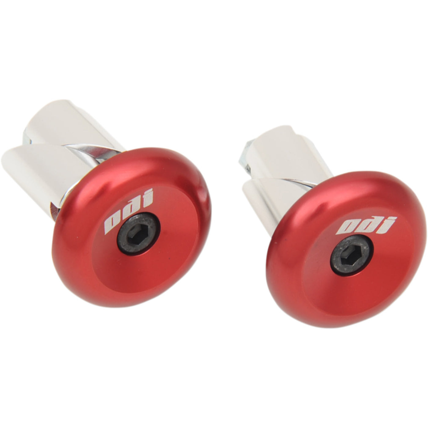 ODI Aluminum Handlebar End Plugs Red - Angled Front View